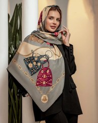 تصویر روسری نخی ژاکارد دو طرف چاپ دور دست دوز 