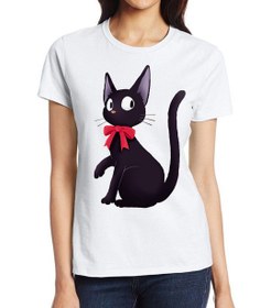 تصویر تیشرت سفید دخترانه طرح دار نقش انیمه گربه کد WPP101 White t-shirt for girls with anime cat pattern CODE WPP101