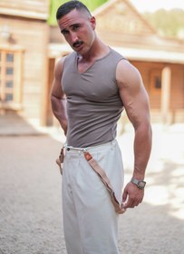 تصویر رکابی تنک تاپ یغه کوبایی کرم OLD SCHOOL 