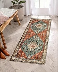 تصویر فرش دونده قبیله Lahome Boho - حصیر فرش آشپزخانه فرش آشپزخانه فارسی ، نرم راه راه شستشوی نرم و بدون لغزش کف فرش دونده ، آبی ، قبیله هندسی ، 2 x 5 Lahome Boho Tribal Runner Rug - Persian Kitchen Rug Runner Entryway Mat, Soft Non Slip Washable Long Hallway Floor Throw Carpet Runner, blue, Geometric Tribal, 2 x 5