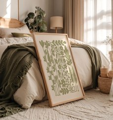 تصویر تابلو دکوراتیو مینیمال گل‌های سبز 