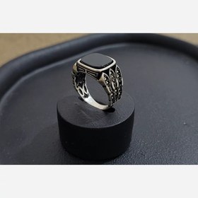 تصویر انگشتر مردانه ترک نگین مشکی نقره 
