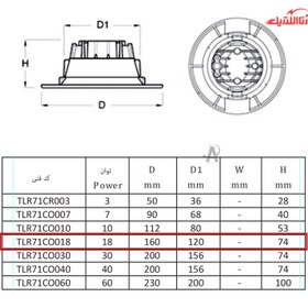 تصویر چراغ سقفی توکار 18 وات COB تولید نور مدل سان لایت کد TLR71CO018 