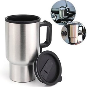 تصویر ماگ (چای ساز) داخل استیل فندکی برقی داخل ماشین ۱۲ وات (فلاسک فندکی خودرو) Electric mug 12v