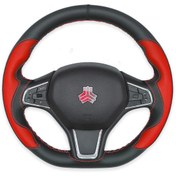 تصویر روکش فرمان فرمونو (مشکی قرمز) مدل بازودار طرح شعله مناسب برای ساینا اس 