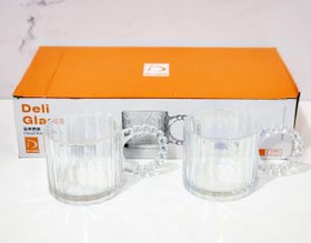 تصویر سرویس لیوان دسته مروارید پیرکس آنتی شوک اصل وارداتی امارات سری رنگین کمان برند دلی Pyrex anti-shock pearl handle glass set, imported from the Emirates, Rainbow series, Deli brand