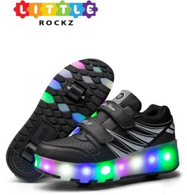 تصویر کفش‌ اسنیکر فشن LED با چرخ و زیره درخشان برند little rockz LED Flash Light Fashion Shiny Sneaker Skate Heelys Shoes With Wheels And Lightning Sole