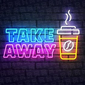 تصویر تابلو نئون آماده طرح قهوه Take Away- کد Coffee002 