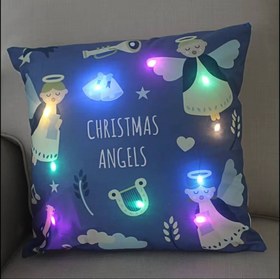 تصویر کاور کوسن دکوراتیو لایتدار LED با روکش مخمل - طرح LED light up and velvet Christmas Throw Pillow Cover