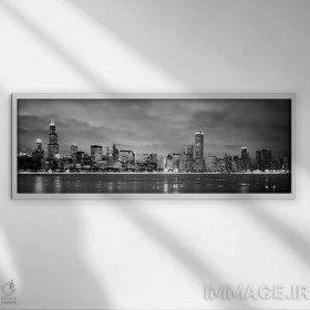 تصویر تابلو دکوراتیو Chicago, Illinois, USA,ساختمان ها در کنار آب، شیکاگو، ا… اثر پانورامیک ایمجز - بوم گالری ایماژ / 60x20 / قاب 2x2 PVC سفید Buildings at the waterfront BY Panoramic Images