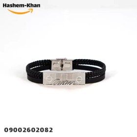 تصویر دستبند نقره ای چرم کارتیر دار 1122 