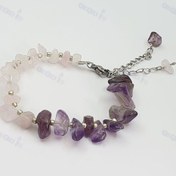 تصویر دستبند زنانه سنگ آمیتیست رزکوارتز 