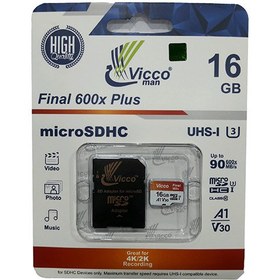 تصویر کارت حافظه microSDHC ویکومن مدل A1 V30 600X کلاس 10 استاندارد UHS-I U3 سرعت 90MBps ظرفیت 16 گیگابایت به همراه آداپتور SD 