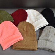 تصویر کلاه بافت لئونی ساده کرم 