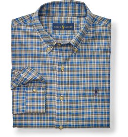 تصویر پیراهن رالف لورن Ralph Lauren SLIM-FIT PLAID COTTON SHIRT STEEL BLUE/BROWN 