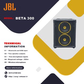 تصویر اکو همراه جی‌ بی ال مدل بتا ۳۰۰ + میکروفون بی سیم JBL Beta_300 + Wireless microphone