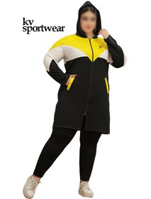 تصویر ست مانتو شلوار کلاهدار سایز بزرگ ورزشی زنانه دبل Nike کد 001 Large size womens double Nike sports jacket and pants set code 001