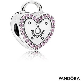 تصویر چارم و استاپر نقره پاندورا قفل قلب (دستبند،گردنبند) 