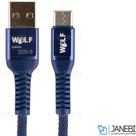 تصویر کابل شارژ و انتقال داده تایپ سی Wolf Type-C Cable 1m 