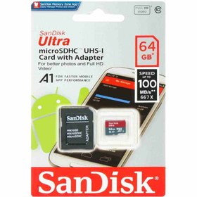 تصویر کارت حافظه microSDXC سن دیسک sandiskمدل Ultra کلاس 10 استاندارد UHS-I U1 سرعت 100MBps 533X ظرفیت 64 گیگابایت 