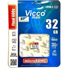 تصویر رم میکروmicroSDHC ویکومن مدل A1 V30 600X کلاس 10 استاندارد UHS-I U3 سرعت 90MBps ظرفیت 32 گیگابایت 