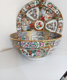 تصویر قاب و قدح چینی گل مرغی 