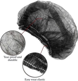 تصویر کلاه‌های یکبار مصرف مو با طراحی بافان، 100 عددی، مشکی، ابعاد 265x247x75mm برند generic 100-Piece Disposable Hair Mob Net Bouffant Caps Black 265x247x75mm