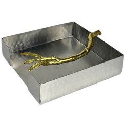 تصویر استند دستمال سفره استیل چکش‌کاری با دستگیره برنجی طرح بامبو 