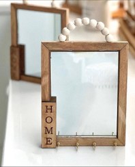 تصویر آویز جاکلیدی چوبی آیینه دار دیواری طرح home 