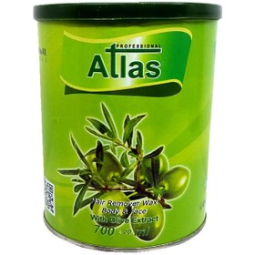 تصویر موم دائم گرم با عصاره زیتون کنسروی 700 گرم اطلس Atlas permanent wax (gram) with canned olive extract weight 700 grams