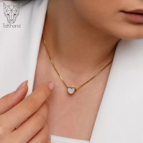 تصویر گردنبند مینیمال قلب صدفی استیل single stone heart gold