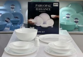 تصویر سرویس غذاخوری ۲۸ پارچه پارس اوپال سفید ساده Dining set of 28 simple white Pars Opal fabrics