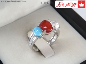 تصویر انگشتر نقره عقیق و فیروزه نیشابوری و در نجف طرح ناهید زنانه کد 111532 