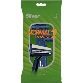 تصویر تیغ چند بار مصرف 2 لبه نرمال 2 حساس سیلور 5 عددی Silver Normal Sensitive 2 shaver 5pieces