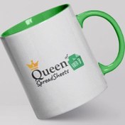 تصویر لیوان QUEEN of Spreadsheets کد M03 (دسته‌ داخل رنگی + زیرلیوانی) 