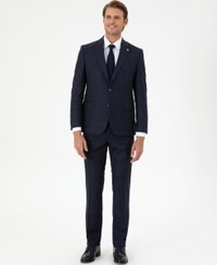 تصویر کت و شلوار Pierre Cardin اورجینال مردانه برند پیرکاردین 1060661 Navy Blue Slim Fit Plaid Wool Suit 50291974-VR033 