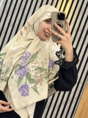 تصویر روسری ابریشم توییل وارداتی CD رنگ کرم 