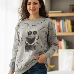 تصویر بلوز تک زنانه طرح گربه عینک مرواریدی کد 2758m 