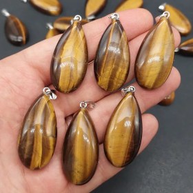 تصویر آویز سنگ چشم ببر مدل اشک درشت کد12923 Tiger eye stone pendant, large teardrop model, code 12923