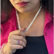 تصویر گردنبند مروارید پرورشی و رز کوارتز 