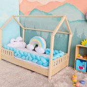 تصویر بامپر بافت گیس‌بافت آبی روشن ۱ متری ایمن و دکوراتیو برای تخت نوزاد 