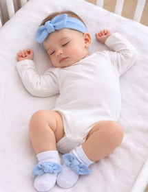 تصویر ست کبریتی جوراب و هدبند نوزادی - صورتی 