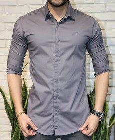 تصویر پیراهن آستین بلند ساتن کش مردانه - خردلی / L Satin long sleeve shirt