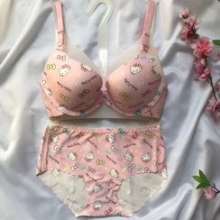 تصویر ست شورت و سوتین اسفنجی لیزری طرح کیتی سایز ۸۰ رنگ صورتی 