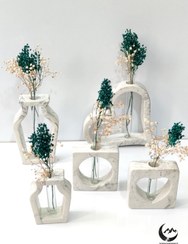 تصویر ست 5عددی گلجا، گلدان سنگی - سبزآبی 