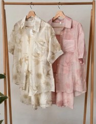 تصویر ست سه تکه شومیز و شلوارک حریر 