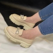 تصویر کفش کالج زنانه چرم نگینی مشکی و سفید سایز ۳۷ تا ۴۰ 