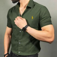 تصویر پیراهن مردانه ساده آستین کوتاه رنگ سبز مارک پولو POLO 