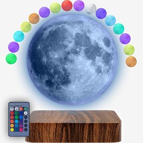 تصویر چراغ خواب ماه معلق مغناطیسی - 16رنگ ریموت و تاچ لمسی دارد 