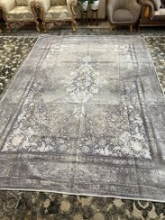 تصویر روفرشی سعید بافت یزد کد1021 - طوسی با گل سفید / 12متری 